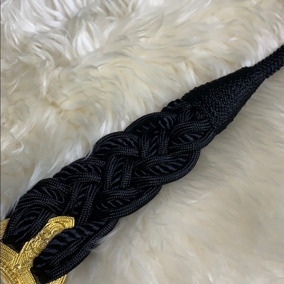 Vintage 80s Black Rope Gold Buckle Faux Pearl waist belt hook loop closure women main image 6